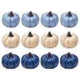 thumbnail image 1 of Blue Pumpkins Fall Decor with Textured Ridges, 12 Resin Pumpkins for Halloween Mantel Decor and Thanksgiving Centerpieces, Farmhouse Fall Decor for Shelf and Table, 1 of 8