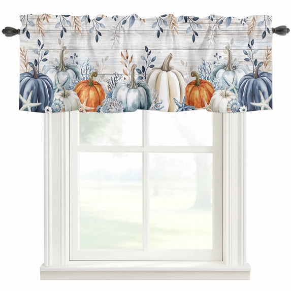 Blue Pumpkins Fall Farmhouse Short Window Curtain Valances, Coastal ...
