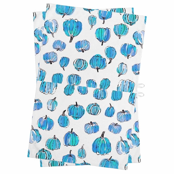 Blue Pumpkins Fall Kitchen Towels Set of 2, Water Absorbent Dish Towel, Watercolor Thanksgiving Decorative Hand Towels - Quick Drying Cloth for Cooking Baking, 18x28 Inch