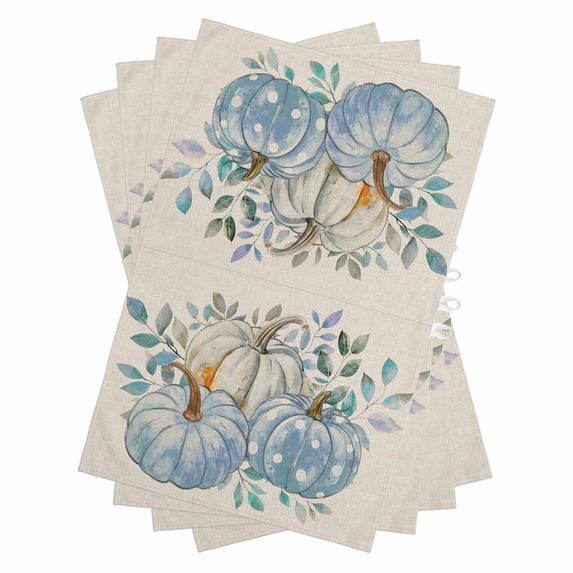 Blue Pumpkins Fall Kitchen Towels Set of 4, Water Absorbent Dish Towel, Grey Pumpkins Harvest Thanksgiving Decorative Hand Towels - Quick Drying Cloth for Cooking Baking, 18x28 Inch