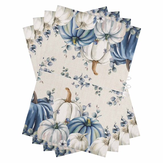 Blue Pumpkins Fall Kitchen Towels Set of 4, Water Absorbent Dish Towel, Thanksgiving Eucalyptus Leaf Rustic Decorative Hand Towels - Quick Drying Cloth for Cooking Baking, 18x28 Inch