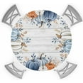 thumbnail image 1 of Blue Pumpkins Fall Round Tablecloth, Thanksgiving Fitted Table Cover with Elastic for 36"-44" Round Tables, Vintage Botanical Table Cloth Outdoor Indoor Dinning Party Waterproof Tablecloths, 1 of 6