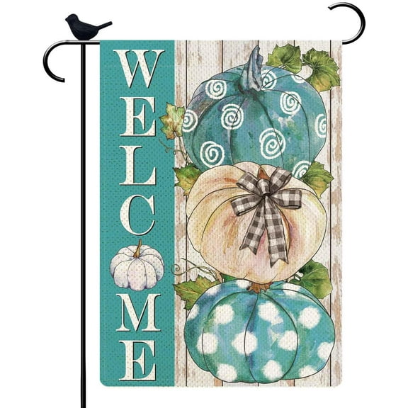 Blue Pumpkins Garden Flag Welcome Fall Thanksgiving Day Pumpkins for Outside Party Fall Thanksgiving Day Holiday Gift for Friends Of Blue Lovers Farmhouse Decoration 12.5x18