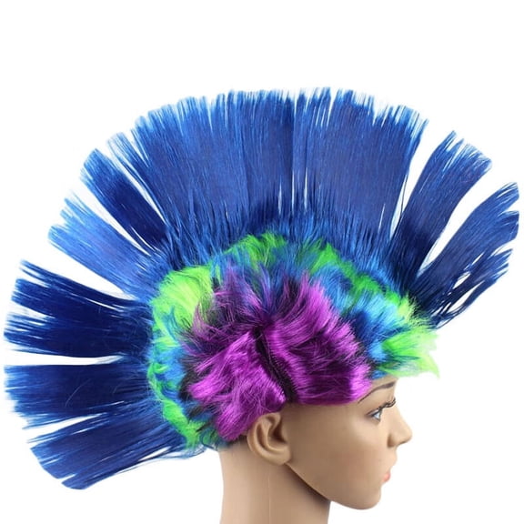 Blue Punk Mohawk Wig for Halloween Costume, Adjustable Mohican Hairstyle Wig for Men Women, 10.6" Synthetic Hair Wig for Party Cosplay, Easy to Wear Comfortable