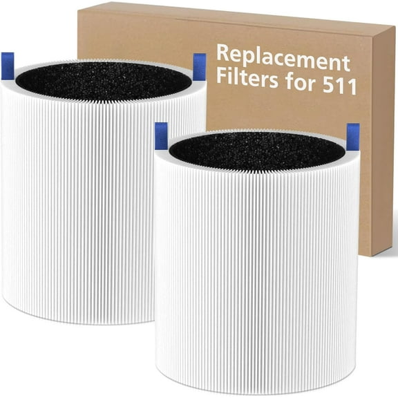 Blue Pure 511 Replacement Filter Compatible with Blueair Blue Pure 511 Air Purifier, 2-in-1 H13 True HEPA Particle Filter and Activated Carbon Filter, 2 Pack