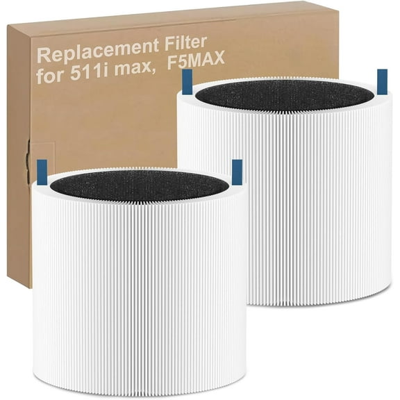 Blue Pure 511i Max Filter Replacement Compatible with Blueair 511i Max Air Purifier, Blue Pure F5MAX, H13 True HEPA & Activated Carbon Replacement Filter, 2 Pack