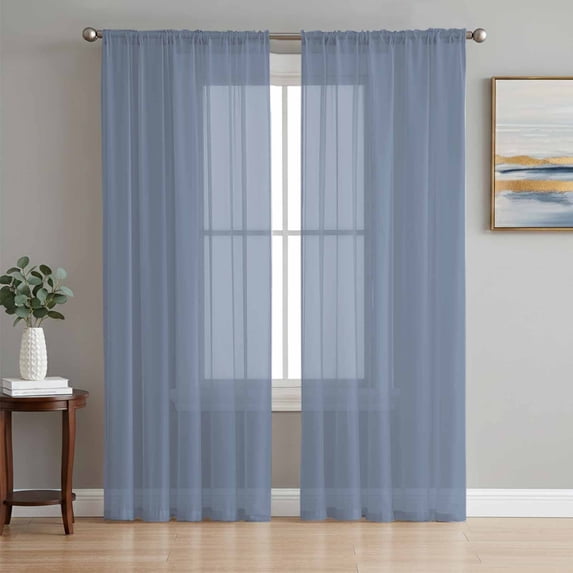 Blue Pure Color Sheer Curtains 108 Inch Length 2 Panels Set Window Treatments, Aesthetics Contemporary Luxury Rod Pocket Semi Curtains for Living Room/Bedroom/Kitchen Décor, 104"W x 108"L