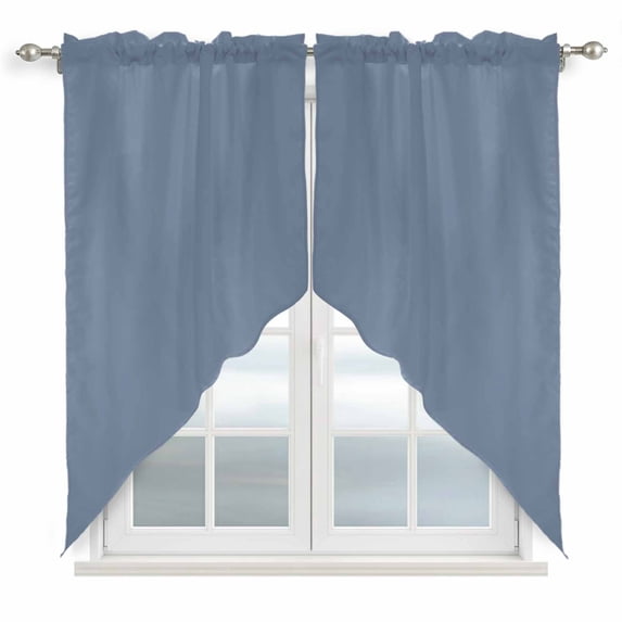 Blue Pure Color Swag Valances for Windows, Kitchen Curtains 36 Inch Length 2 Panels Set, Aesthetics Contemporary Luxury Short Curtains for Small Windows Rod Pocket Cafe Curtains Drapes 28"x36"