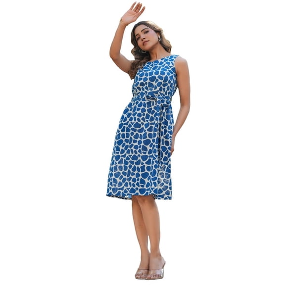Blue Pure Cotton Abstract Printed A-line Dress