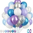 thumbnail image 1 of Blue Purple Balloons Set, 60 PCS Blue Balloons, Metallic Purple Blue White Latex Balloons Metallic Silver Confetti Balloons for Helium for Girls Baby Shower Winter Wonderland Party Supplies, 1 of 5