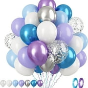 Blue Purple Balloons Set, 60 PCS Blue Balloons, Metallic Purple Blue White Latex Balloons Metallic Silver Confetti Balloons for Helium for Girls Baby Shower Winter Wonderland Party Supplies