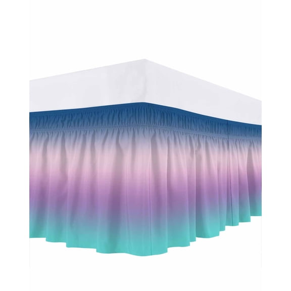 Blue Purple Bed Skirt Queen Size 16" Drop Pink Teal Gradient Ruffled Wrap Around Bed Skirts Adjustable Elastic Bedskirt Dust Ruffle for Queen Size Bed