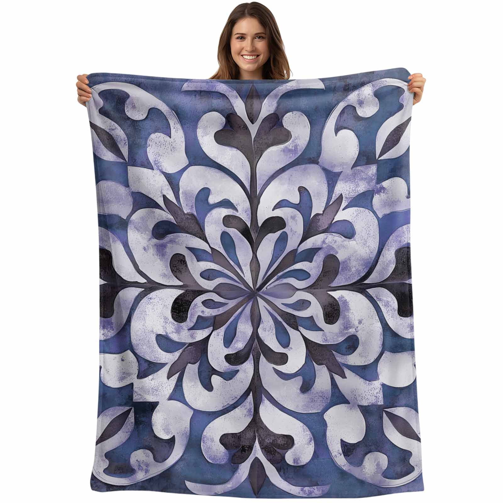 Blue Purple Boho Blanket Soft Cozy Warm Throw Blanket for Couch, Plush ...