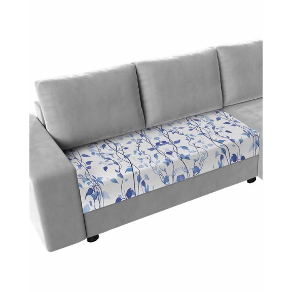 Blue Purple Botanical Sofa Couch Cushion Covers Washable, Removable Stretchable Sectional Couch Covers, Pastoral Summer Spring Leaf Slipcovers for L & T Shape Sofa Furniture Protector M Size 1 pc