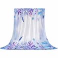 Blue Purple Botanical Throw Blankets 50'' x 80'', Soft Flannel Fleece