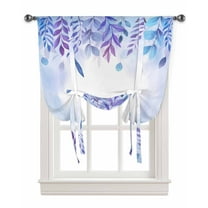 Blue Purple Botanical Tie Up Curtains for Kitchen Bathroom Bedroom Windows 63 Inch Length, Watercolor Pastoral Weeping Leaf Balloon Drape Curtains Shade Rod Pocket Drapery Curtain Panel, 46"x63"