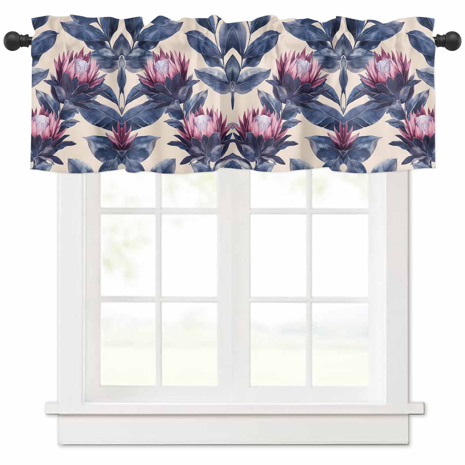 Blue Purple Botanical Valances for Windows Farmhouse Kitchen Curtains ...