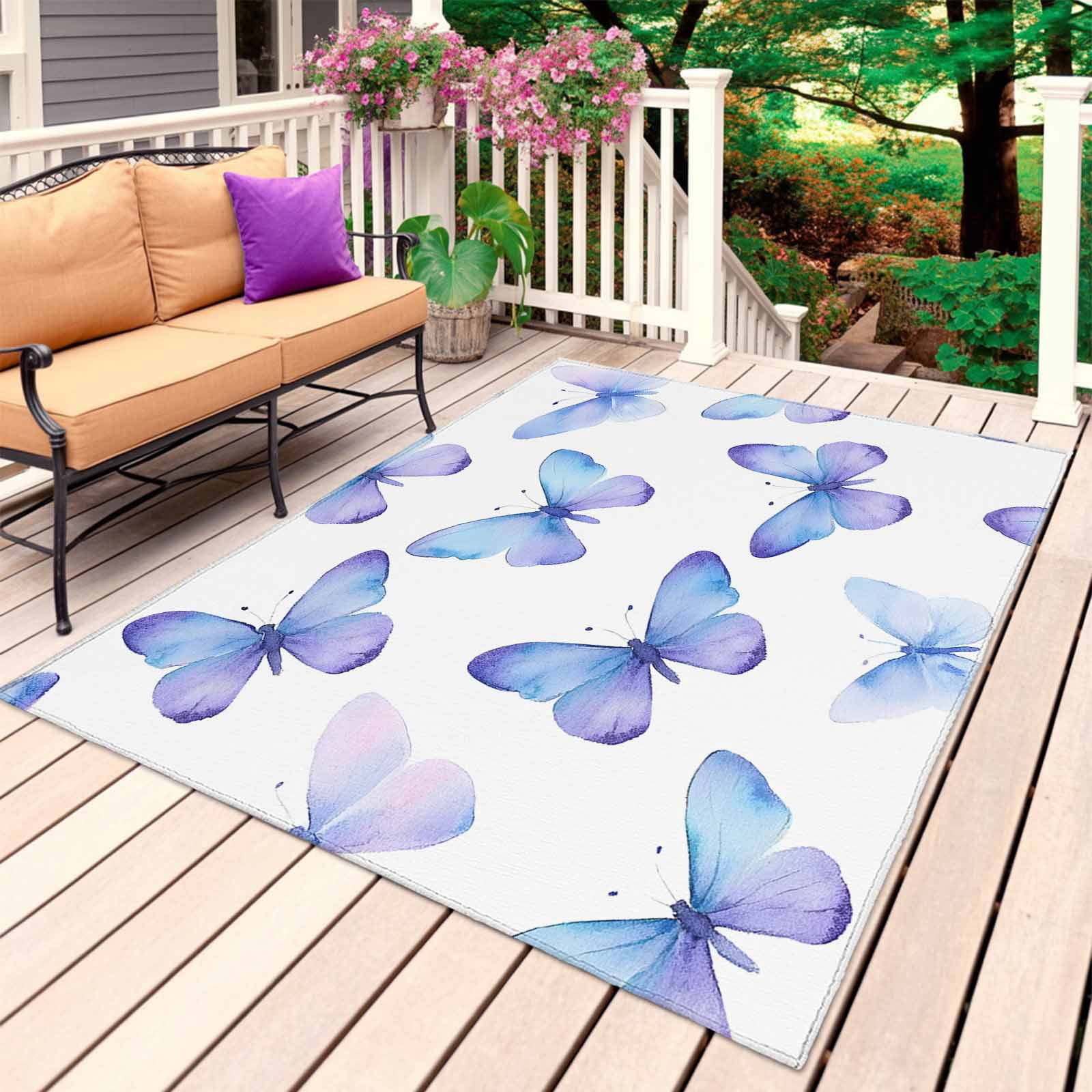 Naturestep Rug Butterfly Blue Purple Butterfly Outdoor Rug 4x6 Ft, Non Slip Washable Area Rug ...