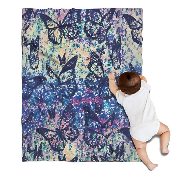 Blue Purple Butterfly Pattern Blanket,Comfortable Soft Flannel Throw Blanket,All Season,Warm Lightweight Blankets for Sofa Bed Couch Living Room Chair,30"x40"
