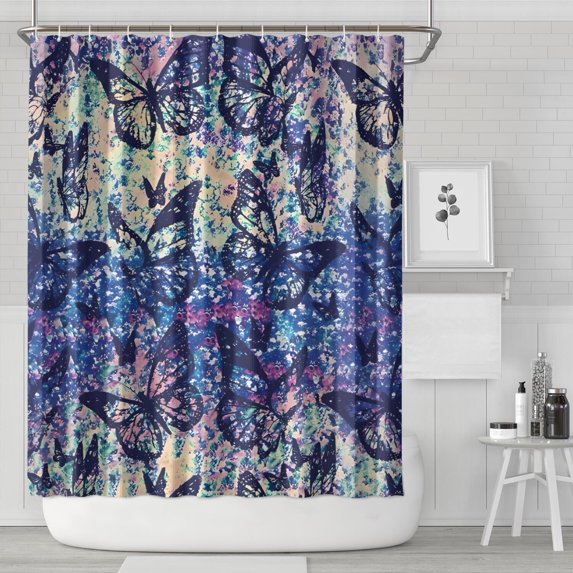 Blue Purple Butterfly Pattern Shower Curtain 72"x84" ,Bathroom Decorative Shower Curtains Set with 12 Hooks,Modern Waterproof Washable Shower Curtain