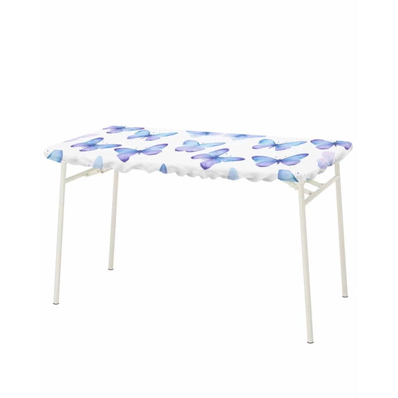 Blue Purple Butterfly Rectangle Tablecloth, Waterproof Elastic Fitted Table Covers for 8 Foot Tables, 32x96inch Decorative Tablecloths for Picnic, Camping, Outdoor, Watercolor Elegance Butterflies