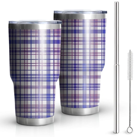 Blue and Purple Checkered Pattern 30oz Insulated Stainless Steel ...