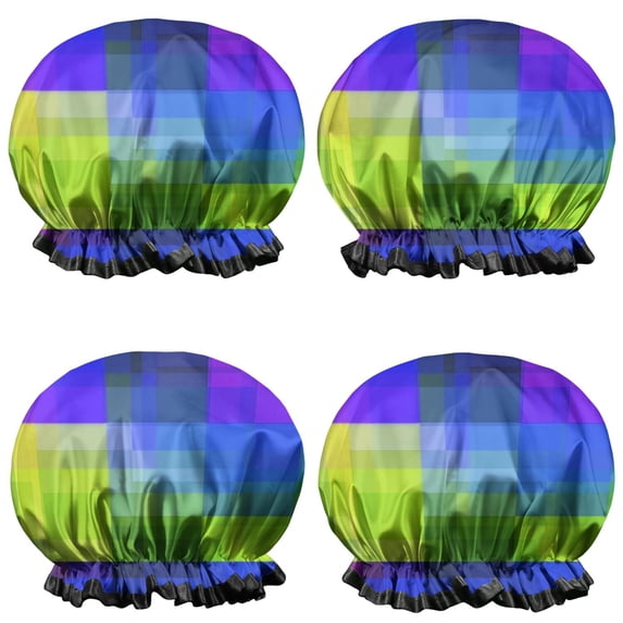 Purple Check Red Blue and Purple Checkered Pattern 4 Pack Waterproof Shower Caps ...