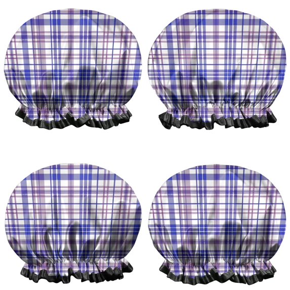 Purple Check Red Blue and Purple Checkered Pattern 4 Pack Waterproof Shower Caps ...