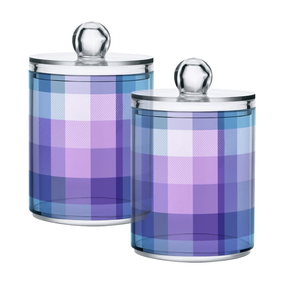 Blue Purple Checkered Pattern Translucent Plastic Cans Storage Canisters with Lid Set of 2
