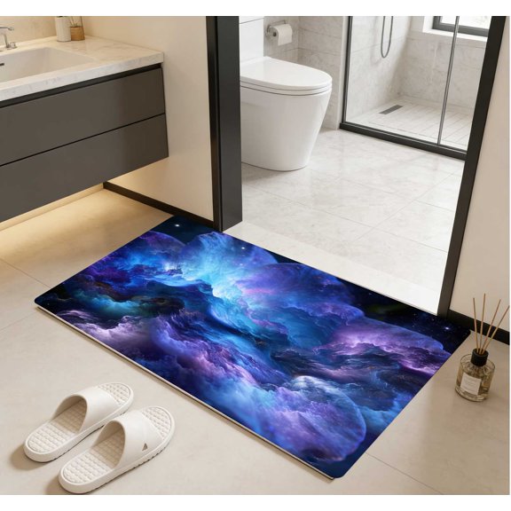 Blue Purple Cloud Nebula Floor Mat - Non-Slip, Decorative Fantasy Dreamy Style Rug for Home Use, 1 Piece 40x60cm
