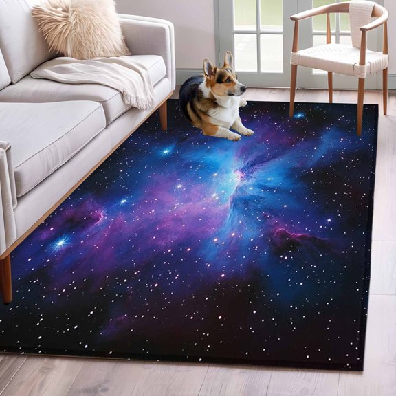 Blue Purple Clouds Area Rug 4x6 Washable Rug Non Slip Modern Abstract Stars Sky Large Area Rug Indoor Floor Carpet for Entryway Bedroom Kitchen Living Room Home Office Dining Room Nursery