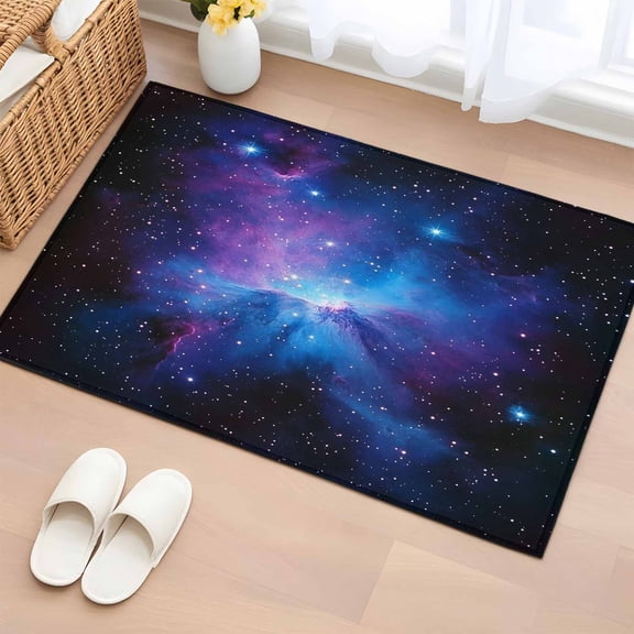 Blue Purple Clouds Bathroom Rug Washable 2x3 Entryway Rug Non Slip Modern Abstract Stars Sky Front Door Mat Low Pile Indoor Doormat Throw Floor Carpet for Kitchen Bedroom Entrance