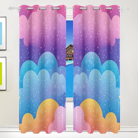 Blue Purple Clouds Cartoon Blackout Curtains for Living Room Bedroom 55W x 72/84L Insulated Window Drapes 2 Panels