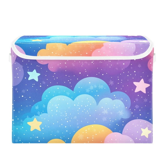 Blue Purple Clouds Cartoon Large Storage Bins with Linen Collapsible Lid Storage Box 16.7 x 12.6 x 11.8in