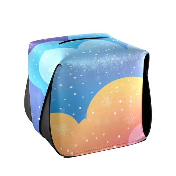 Blue Purple Clouds Cartoon Tissue Box Cover Leather Square Rectangle Tissue Box Holder for Bathroom Living Room Desk Office Decor