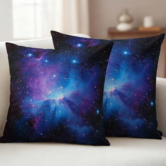Blue Purple Clouds Outdoor Waterproof Throw Pillow Covers 16x16 Set of 2, Modern Abstract Stars Sky Decorative Pillowcases Cushion Pillowcase for Couch Sofa Patio Outside Pillow Protector