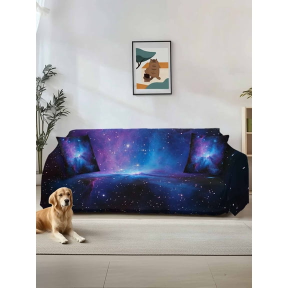 Blue Purple Clouds Sofa Cover Blanket Couch Covers for Armchair Cushion,Couch Sofa Silpcover with Tassel,Living Room Bedroom Throw Towel Blanket Covers for Pets Modern Abstract Stars Sky L 71"x118"
