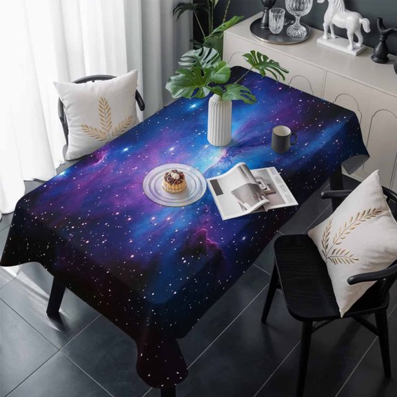 Blue Purple Clouds Table Cloth Waterproof Tablecloths, Modern Abstract Stars Sky Tablecloth Dining Table Cover for Kitchen Party Tabletop Outdoor, Rectangle Tablecloth 54x108 Inch