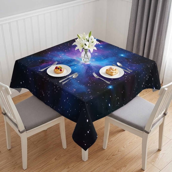 Blue Purple Clouds Table Cloth Waterproof Tablecloths, Modern Abstract Stars Sky Tablecloth Dining Table Cover for Kitchen Party Tabletop Outdoor, Square Tablecloth 54x54 Inch