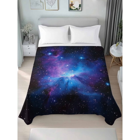 Blue Purple Clouds Twim Size Flat Sheet, Wrinkleproof & Fadeproof Cooling Flat Bed Sheet Only, Modern Abstract Stars Sky Breathable Soft Bedding Top Sheets 66 x 96 Inches