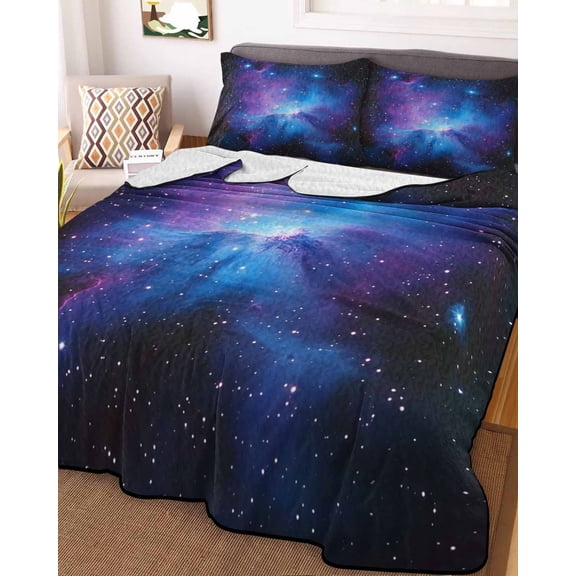Blue Purple Clouds Twin Size Down Alternative Comforter, Lightweight Comforter Quilt Bedding Set with Pillow Shams Modern Abstract Stars Sky All Seasons Bed Comforter Duvet Insert 68"x86"