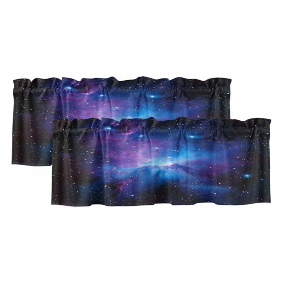 Blue Purple Clouds Valances for Windows, Decorative Rod Pocket Window Valance Curtains, Modern Abstract Stars Sky Short Curtain Drapes for Kitchen/Bathroom/Living Room, 2 Panels, 42" W x 12" L