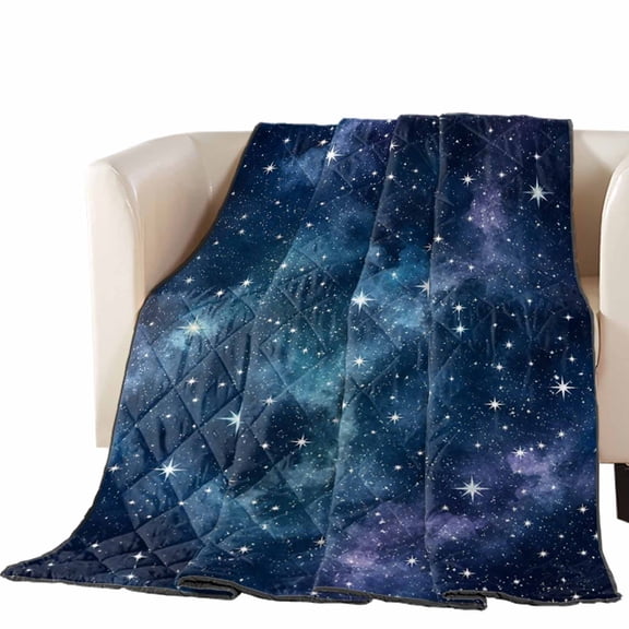 Blue Purple Cosmic Quilted Comforters Cooling Blanket Oversized Queen Size, Deep Space Glowing Stars Purple Starlight Cold Comfort for Hot Sleepers Lightweight Air Conditioning Quilt Blanket for Bed