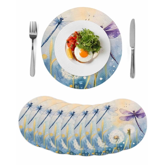 Blue Purple Dragonfly Round Placemats Set of 8 for Dinning Tables,Heat ...