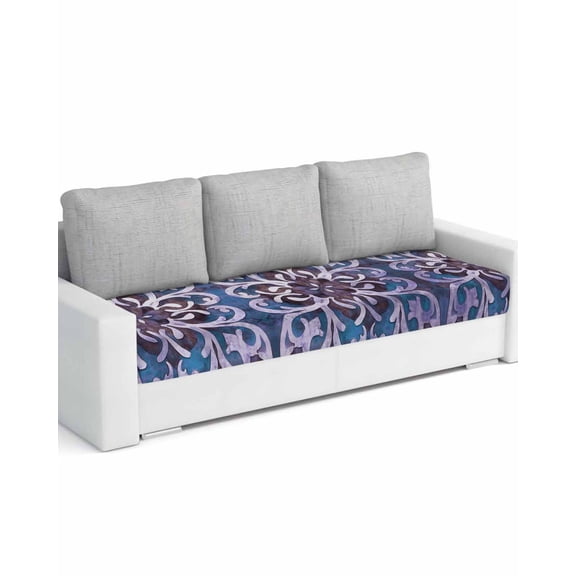 Blue Purple Ethnic Sofa Couch Cushion Covers Washable, Removable Stretchable Sectional Couch Covers, Rustic Boho Flowers Impressionist Slipcovers for L & T Shape Sofa Furniture Protector L Size 1 pc