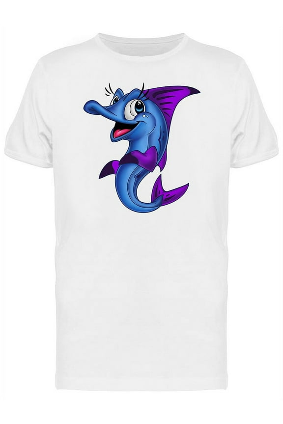 Blue Purple Fish Cartoon T-Shirt Men -Image by Shutterstock, Male Large