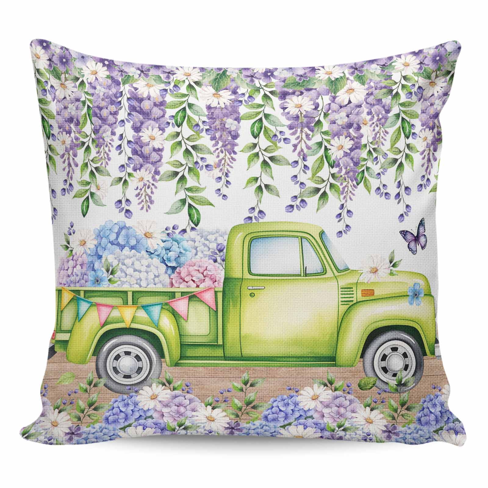 Blue Purple Floral Pillow Covers 16x16 Inch Decorative Throw Pillow ...