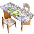 thumbnail image 1 of Blue Purple Floral Table Cloths for 8 Foot Rectangle Tables, Spring Hydrangea Flower Truck Pink Plaid Patio Waterproof Elastic Fitted Tablecloths, Washable Rectangular Table Cover for Camping, 1 of 8