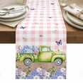 thumbnail image 1 of Blue Purple Floral Table Runner - 36 Inch Long, Kitchen Dining Table Runner Dresser Scarves, Spring Hydrangea Flower Truck Pink Plaid Farmhouse Decor for Coffee Tables Wedding Party Banquet, 1 of 8