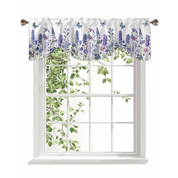 Blue Purple Floral Tie Up Valances Curtain, Spring Lavender Wildflowers ...